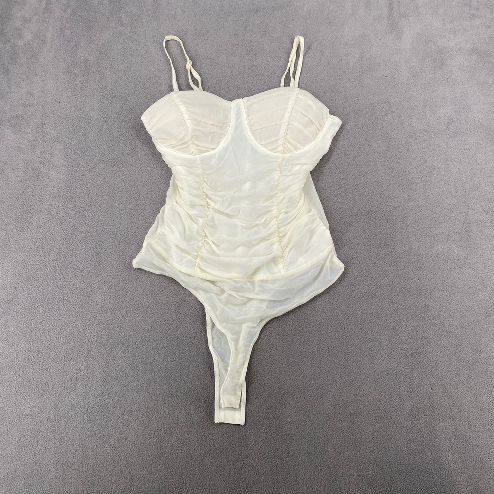 Shinestar Ivory Ruched Mesh Bustier Bodice Bodysuit SB5426 Medium Cream Ivory